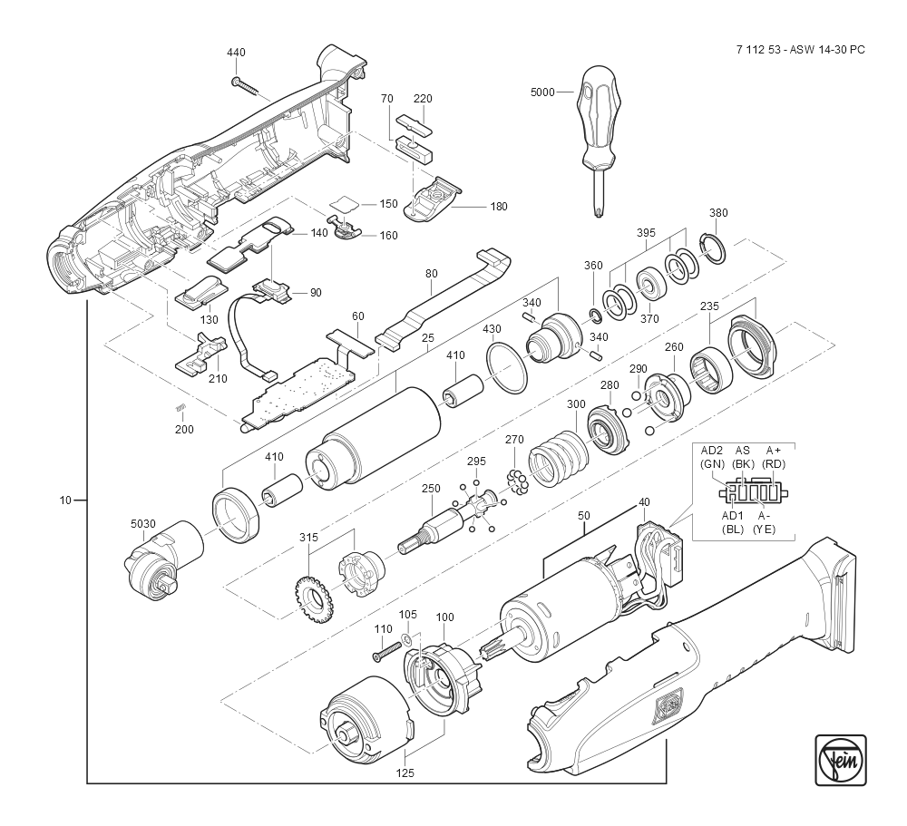  Diagram and Parts List for ASW14-30PC 71125309950 Fein Electric Drill