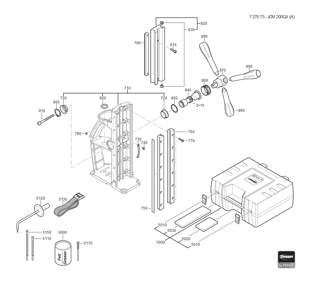  Diagram and Parts List for JCM200QX 72707509360 Fein Mortiser