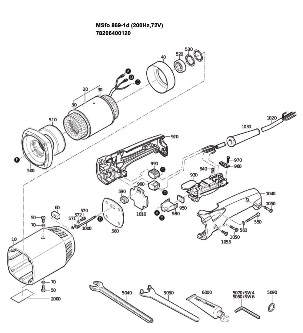 Figure 1 Diagram and Parts List for 78206400120  Fein Grinder