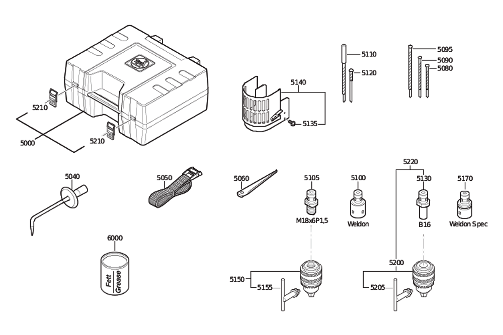 Figure 2 Diagram and Parts List for 72703111230  Fein Electric Drill