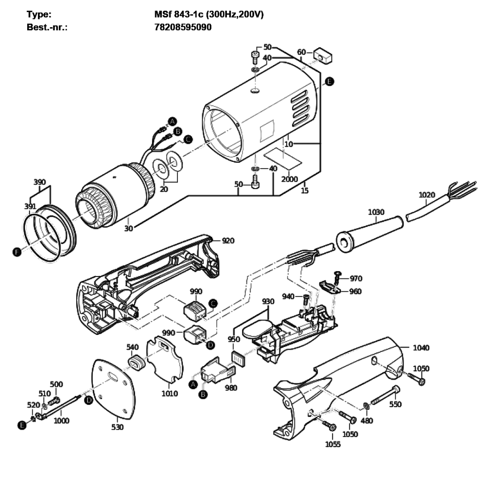 Figure 1 Diagram and Parts List for 78208595090  Fein Grinder