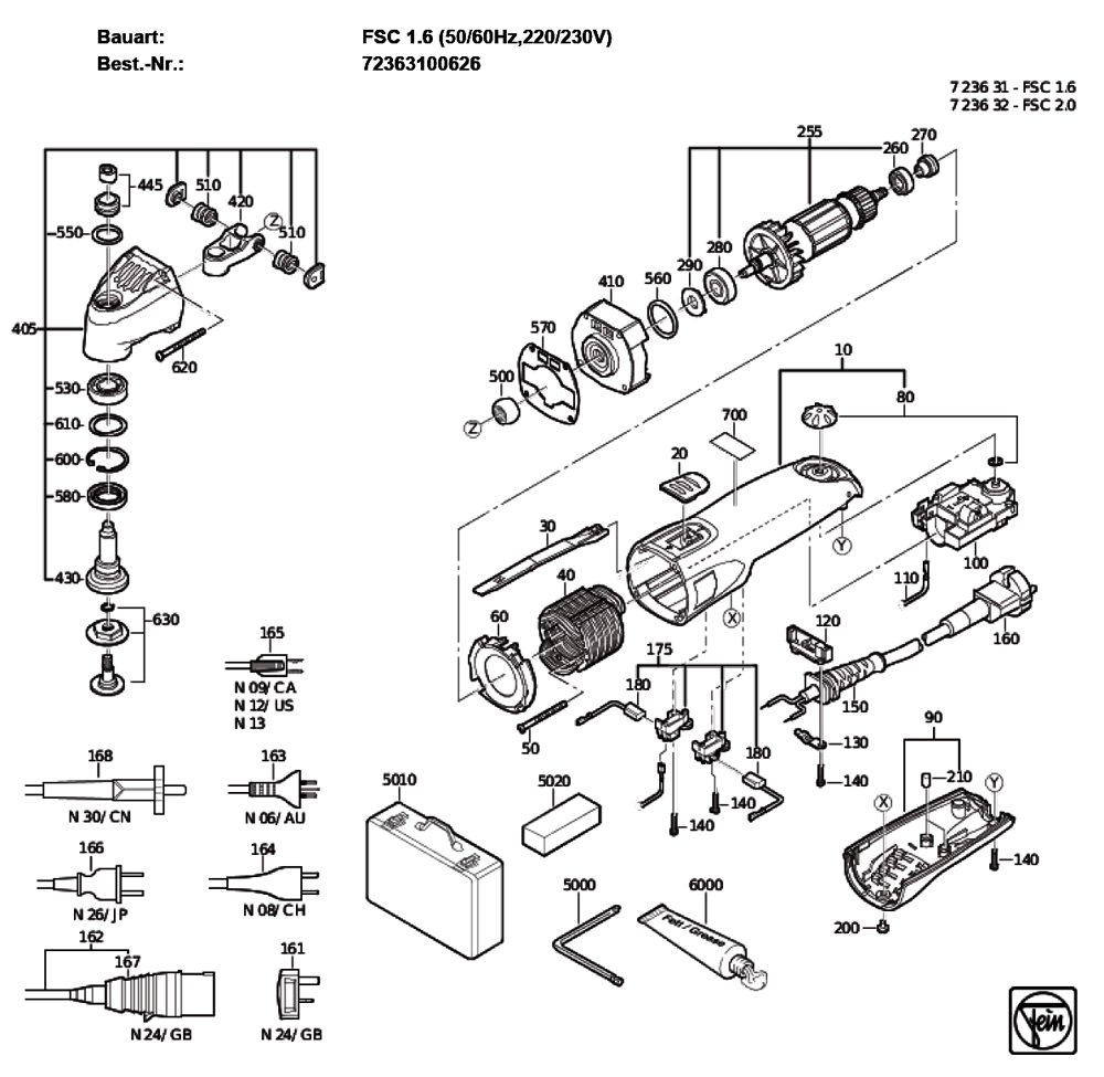 Figure 0 Diagram and Parts List for 72363100626  Fein Multi-Tool