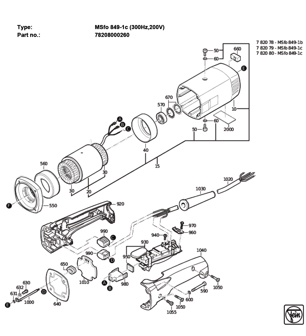 Figure 1 Diagram and Parts List for 78207900200  Fein Sander Polisher