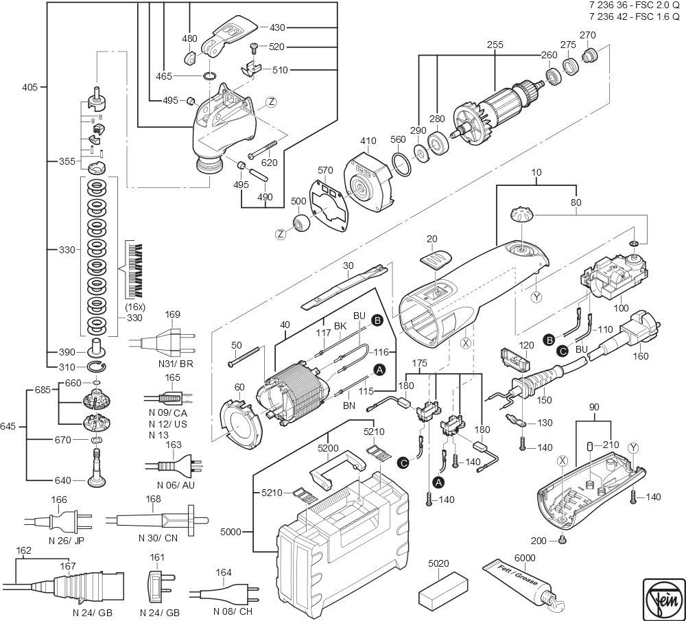  Diagram and Parts List for FSC16Q 72364209360 Fein Multi-Tool