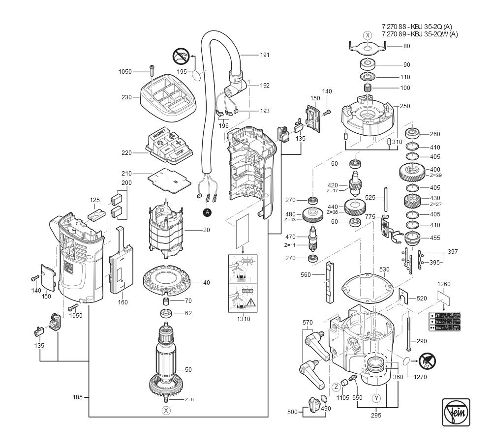  Diagram and Parts List for JMU137-2QW 72708909110 Fein Mortiser