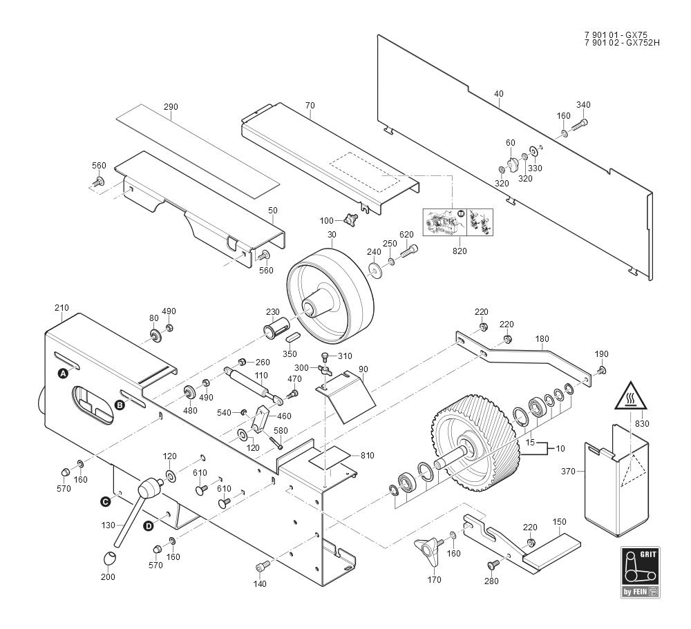  Diagram and Parts List for GRITGX75 79010100233 Fein Belt or Drum Sander