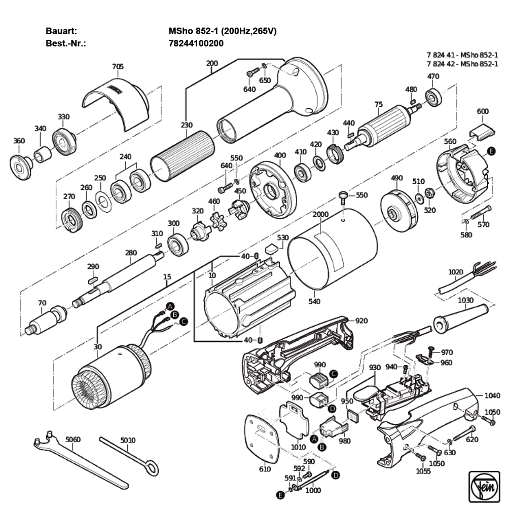 Figure 0 Diagram and Parts List for 78244100200  Fein Grinder