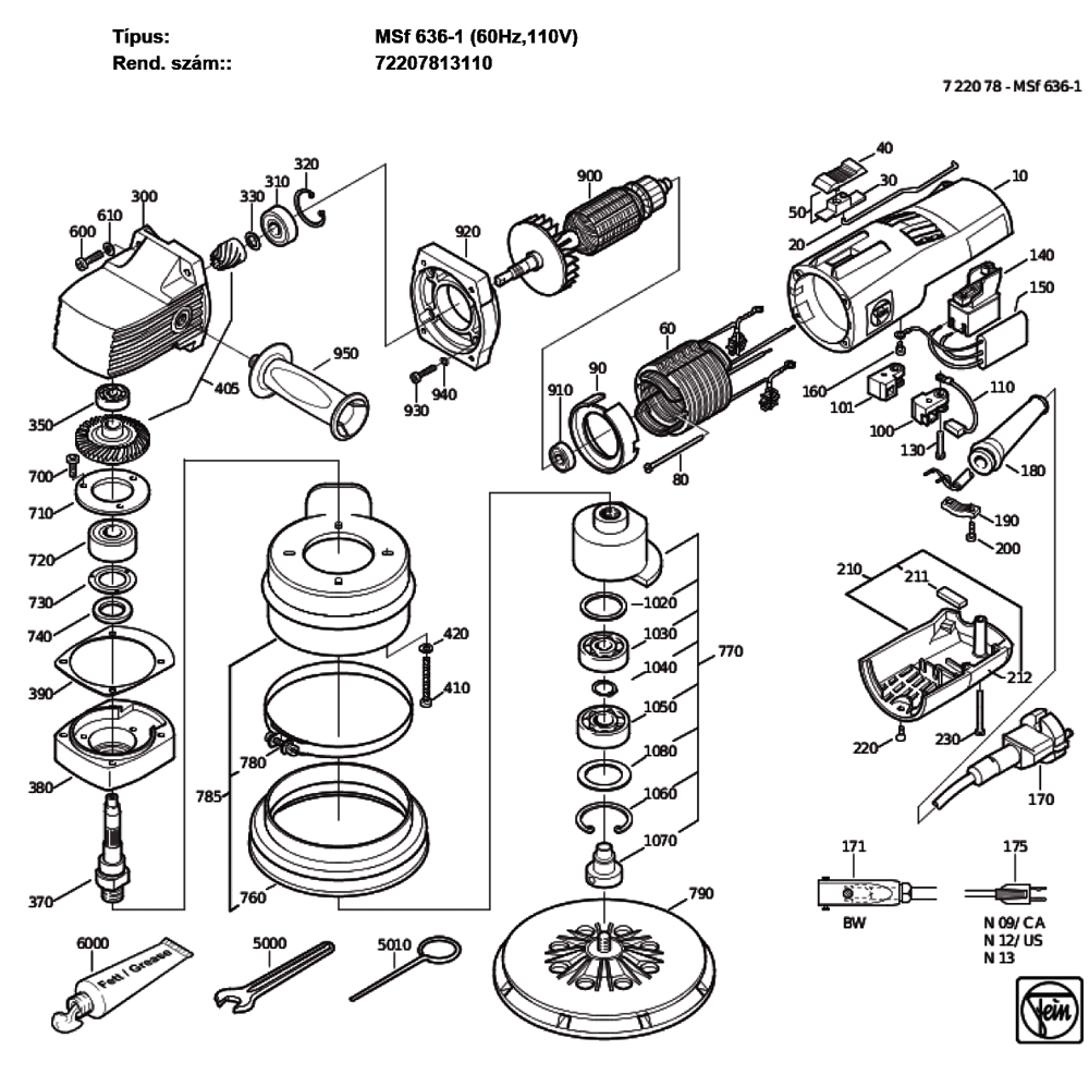 Figure 0 Diagram and Parts List for 72207813110  Fein Sander