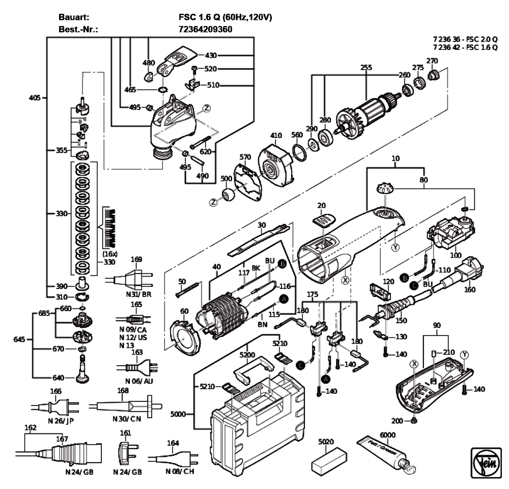 Figure 0 Diagram and Parts List for 72364209360  Fein Multi-Tool