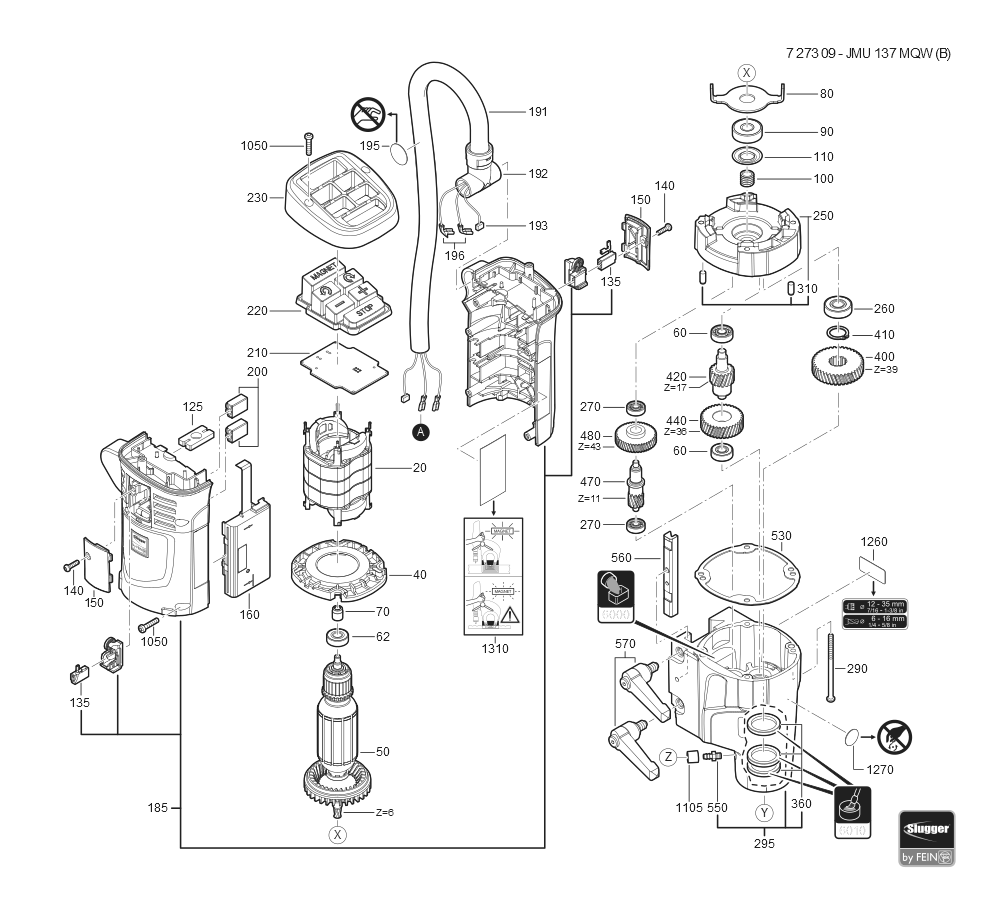  Diagram and Parts List for JMU137MQW 72730909110 Fein Mortiser
