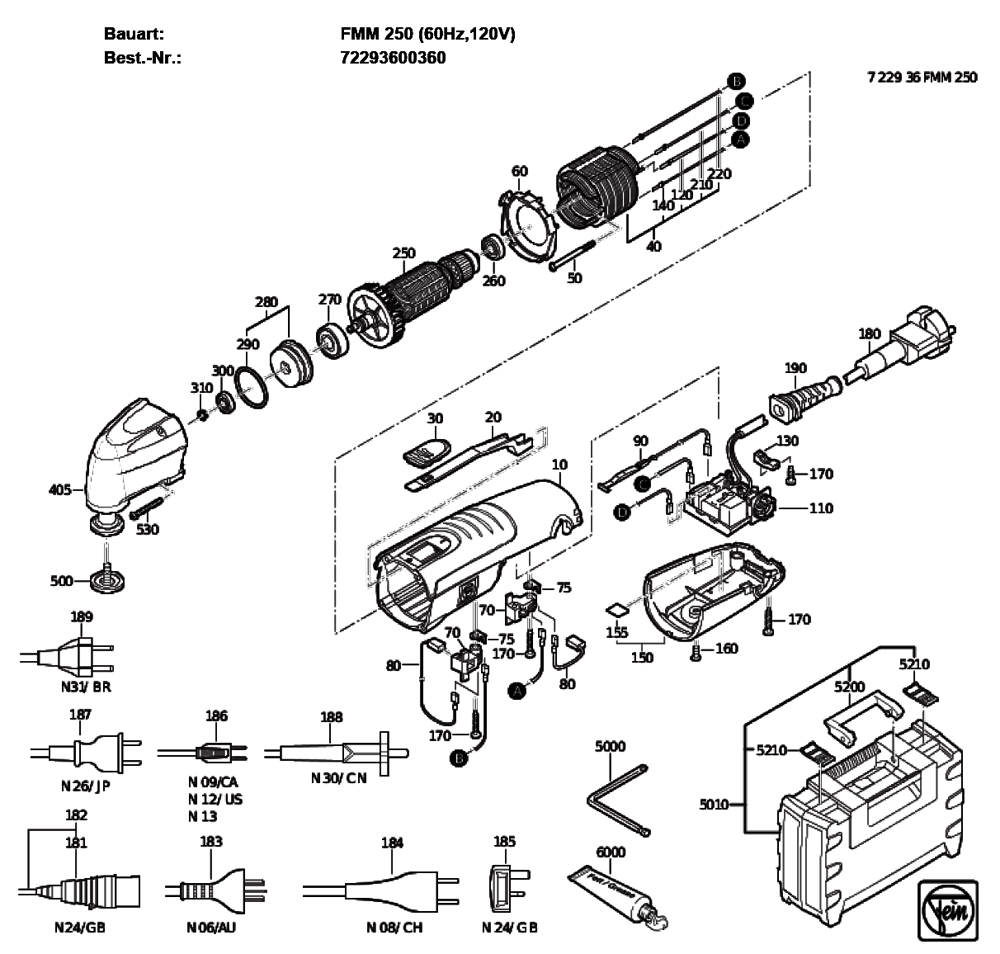 Figure 0 Diagram and Parts List for 72293600360  Fein Multi-Tool