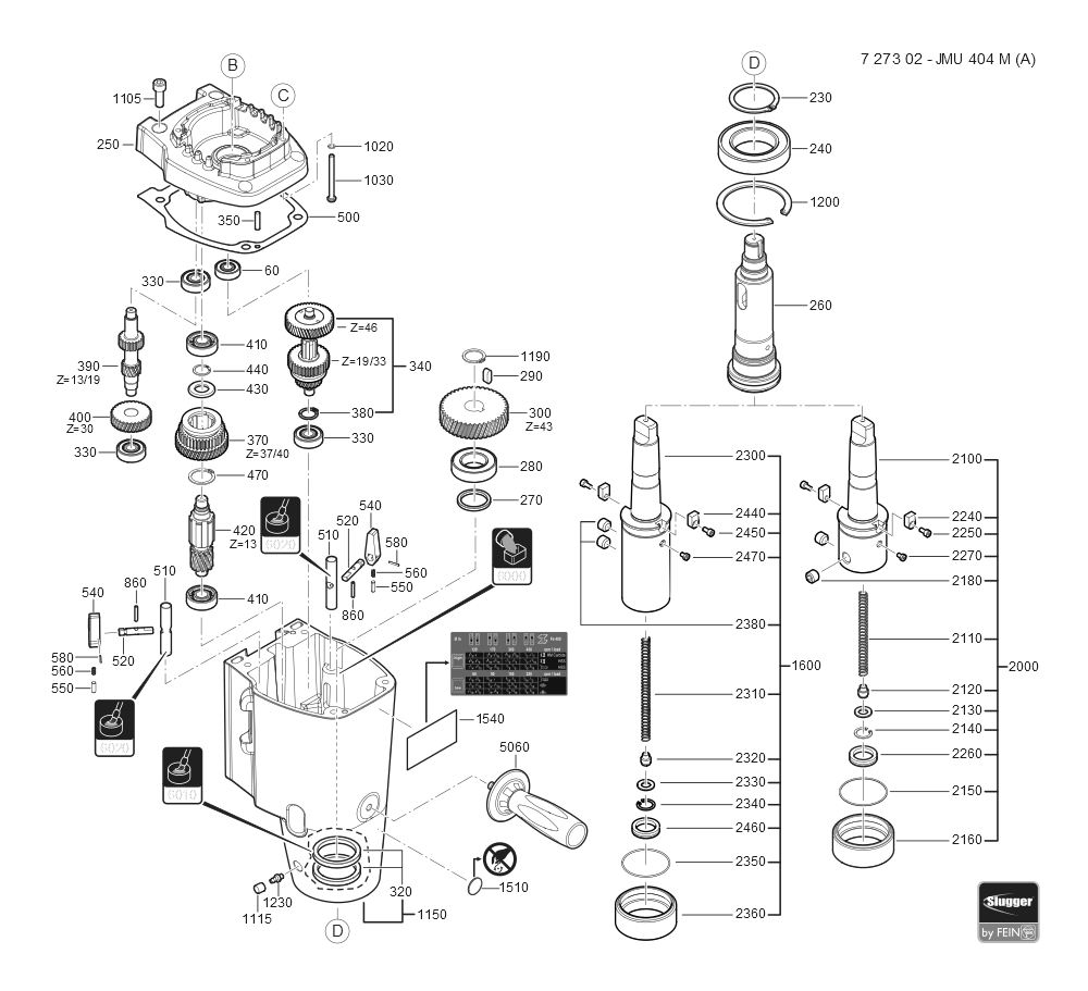  Diagram and Parts List for JMU404M 72730209110 Fein Mortiser