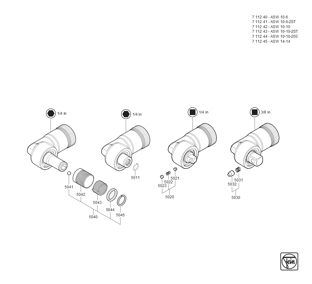  Diagram and Parts List for ASW10-10 71124200920 Fein Electric Drill
