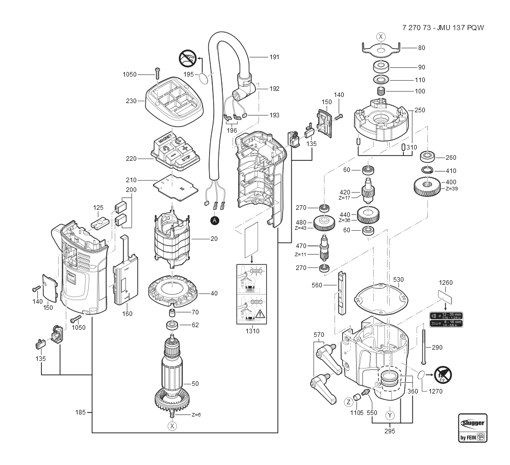  Diagram and Parts List for JMU137PQW 72707309110 Fein Mortiser