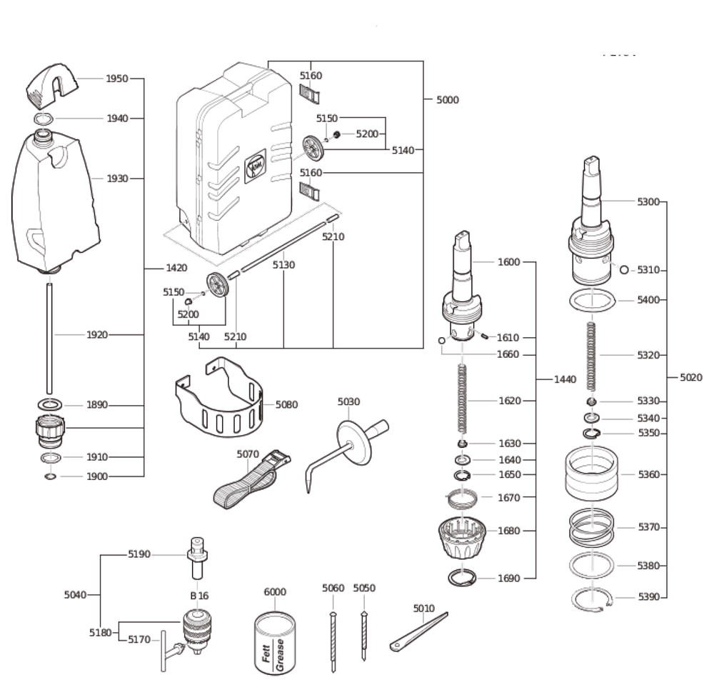 Figure 3 Diagram and Parts List for 72703409360  Fein Electric Drill
