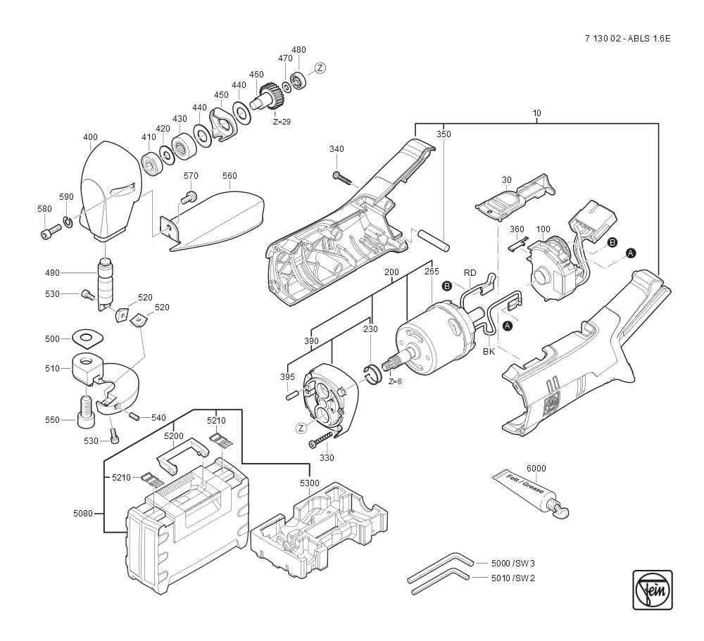  Diagram and Parts List for ABLS16E 71300209950 Fein Nibbler & Shears