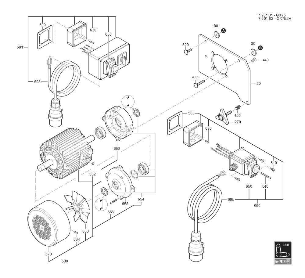  Diagram and Parts List for GRITGX75 79010100233 Fein Belt or Drum Sander