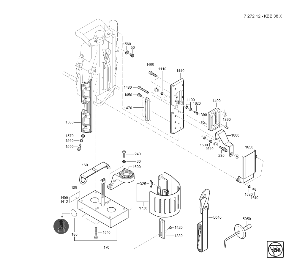  Diagram and Parts List for KBB38X 72721209360 Fein Mortiser