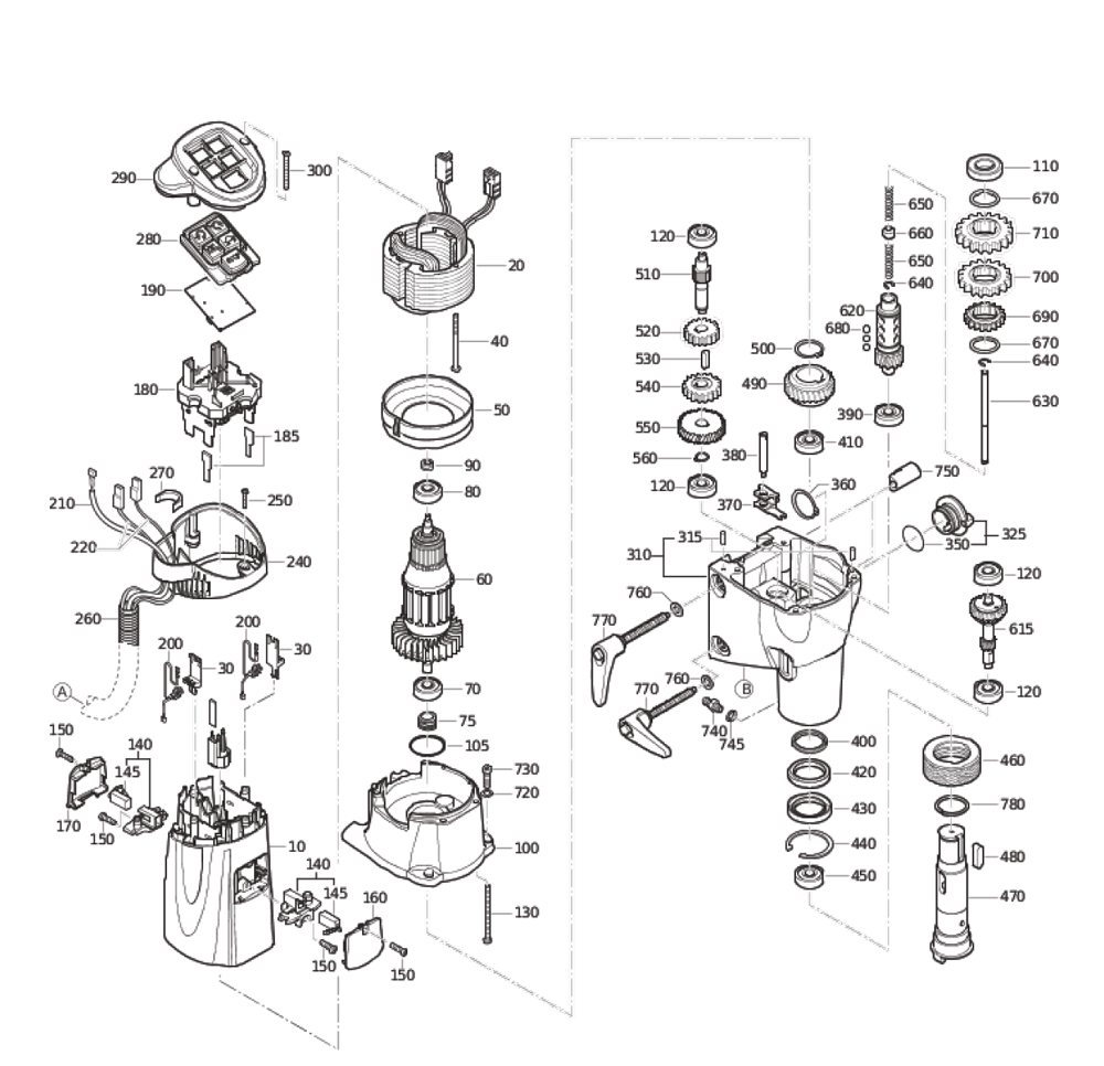Figure 0 Diagram and Parts List for 72703209360  Fein Electric Drill