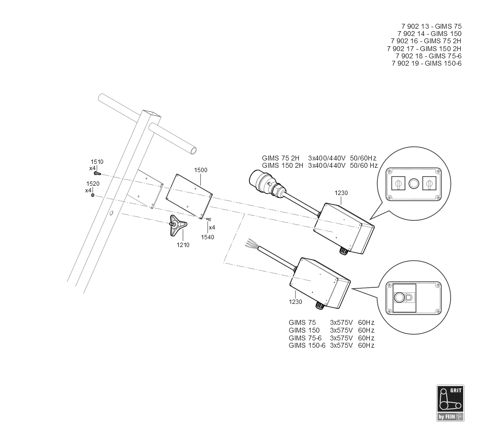  Diagram and Parts List for GIMS1502H 79021700403 Fein Belt or Drum Sander