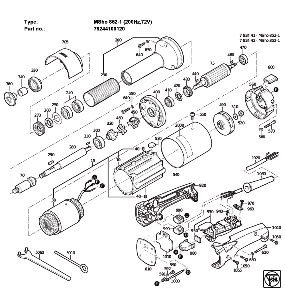 Figure 0 Diagram and Parts List for 78244100120  Fein Grinder
