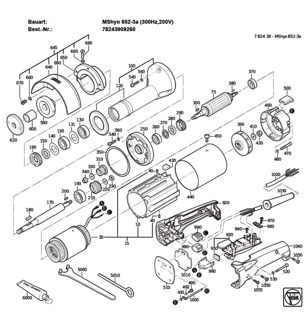 Figure 0 Diagram and Parts List for 78243909260  Fein Grinder
