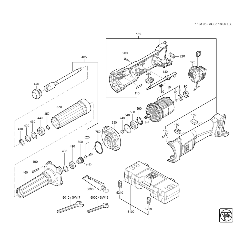 Diagram Diagram and Parts List for 71230309940  Fein Die Grinder