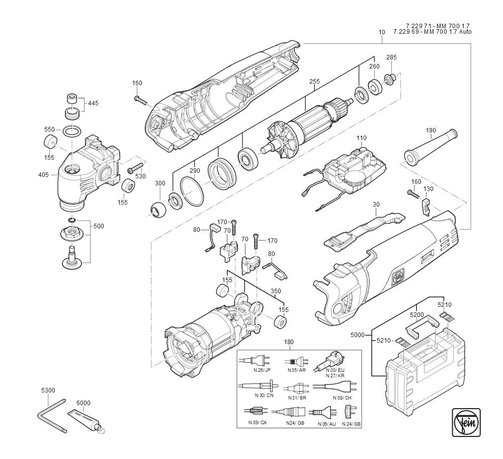  Diagram and Parts List for MM70017 72296909360 Fein Multi-Tool