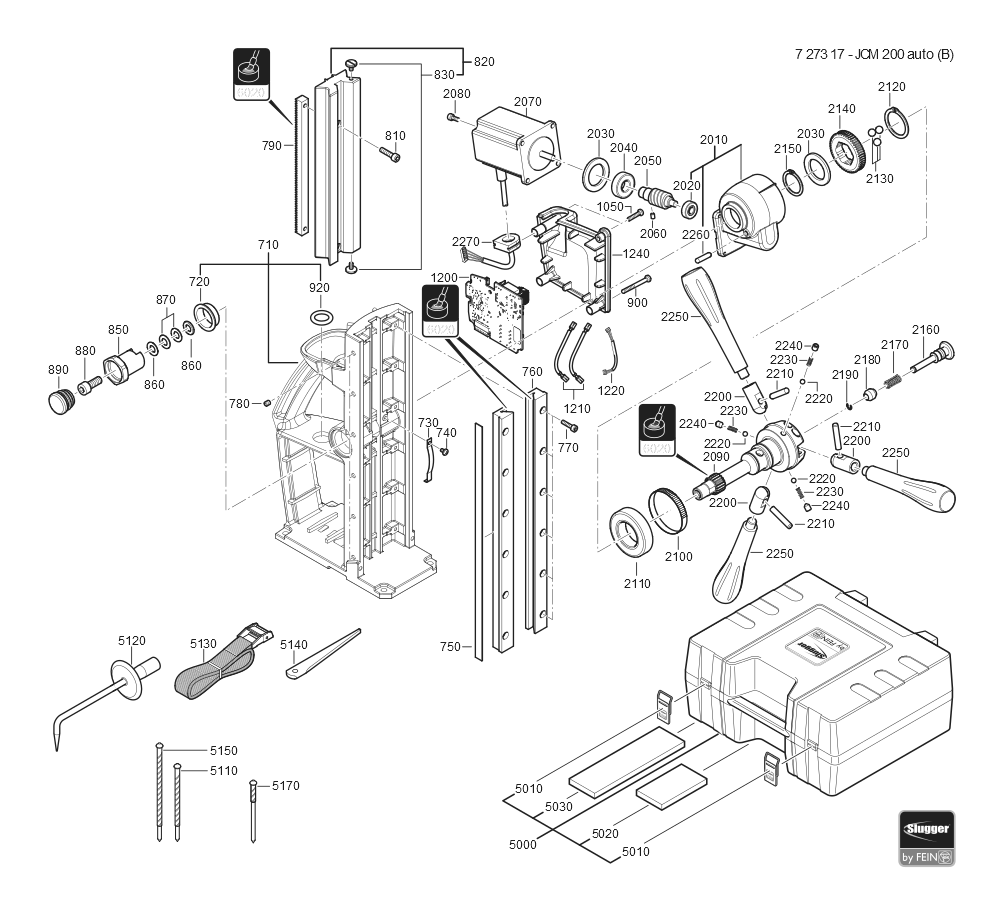  Diagram and Parts List for JCM200AUTO 72731709360 Fein Mortiser