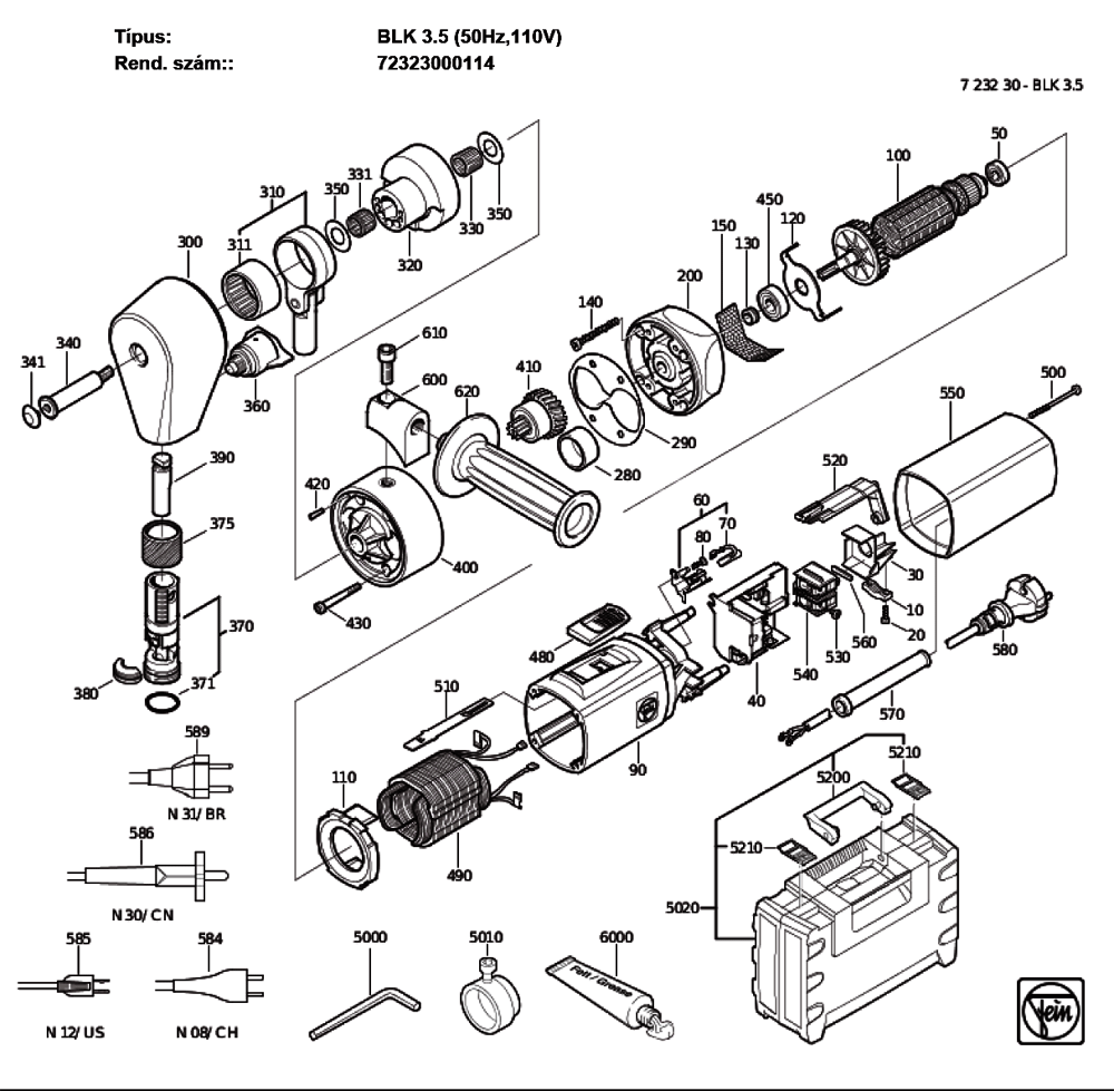 Figure 0 Diagram and Parts List for 72323000114  Fein Nibbler & Shears