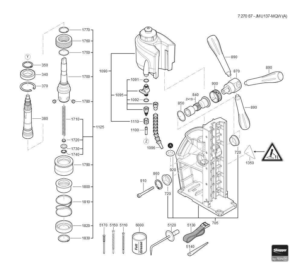  Diagram and Parts List for KBU35MQW 72708709110 Fein Mortiser