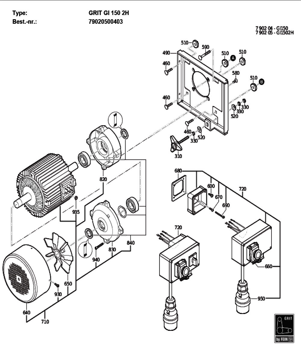 Figure 1 Diagram and Parts List for 79020500403  Fein Grinder