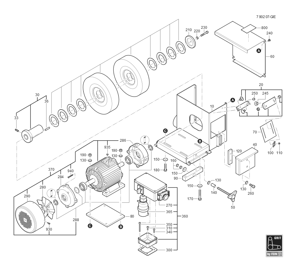  Diagram and Parts List for GRITGIE 79020709233 Fein Belt or Drum Sander