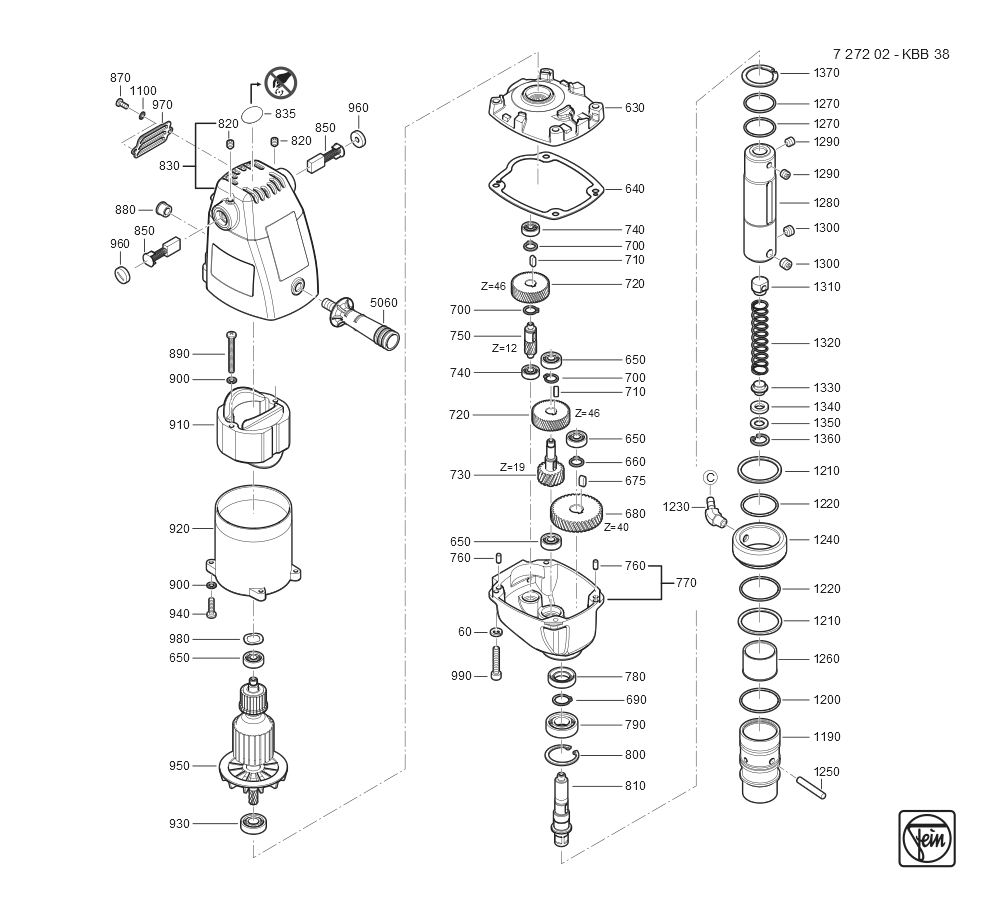  Diagram and Parts List for KBB38 72720209360 Fein Mortiser