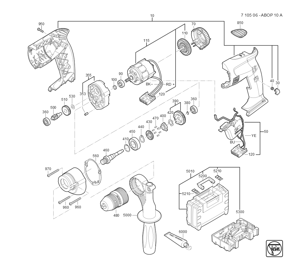 Diagram and Parts List for ABOP10 71050600940 Fein Cordless Drill