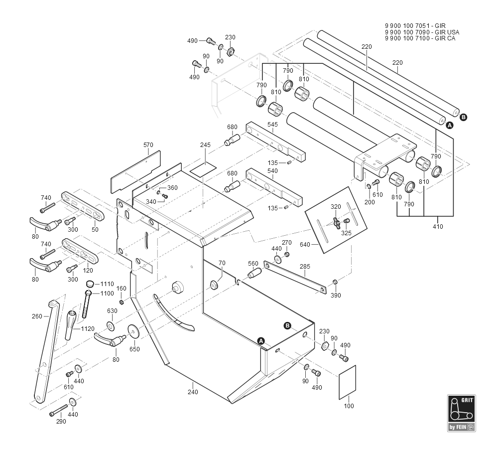  Diagram and Parts List for GRITGIR 99001007090 Fein Belt or Drum Sander
