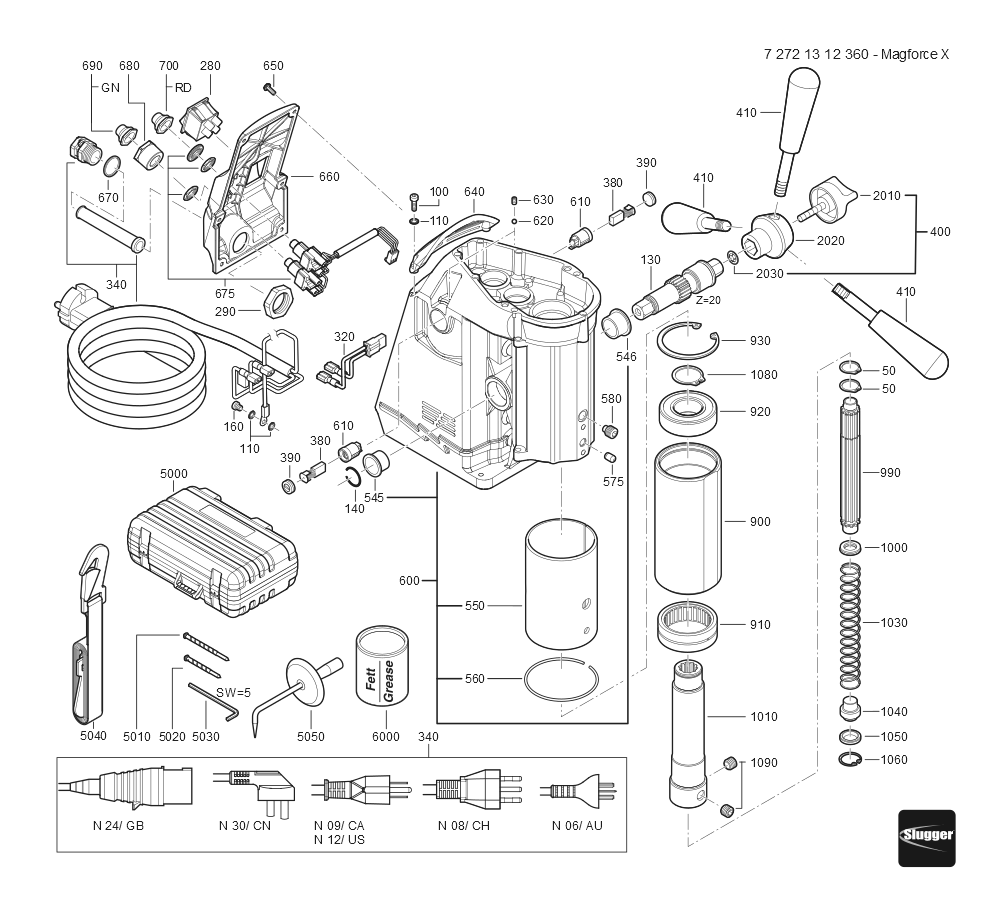  Diagram and Parts List for JHMMAGFORCEX 72721312360 Fein Mortiser