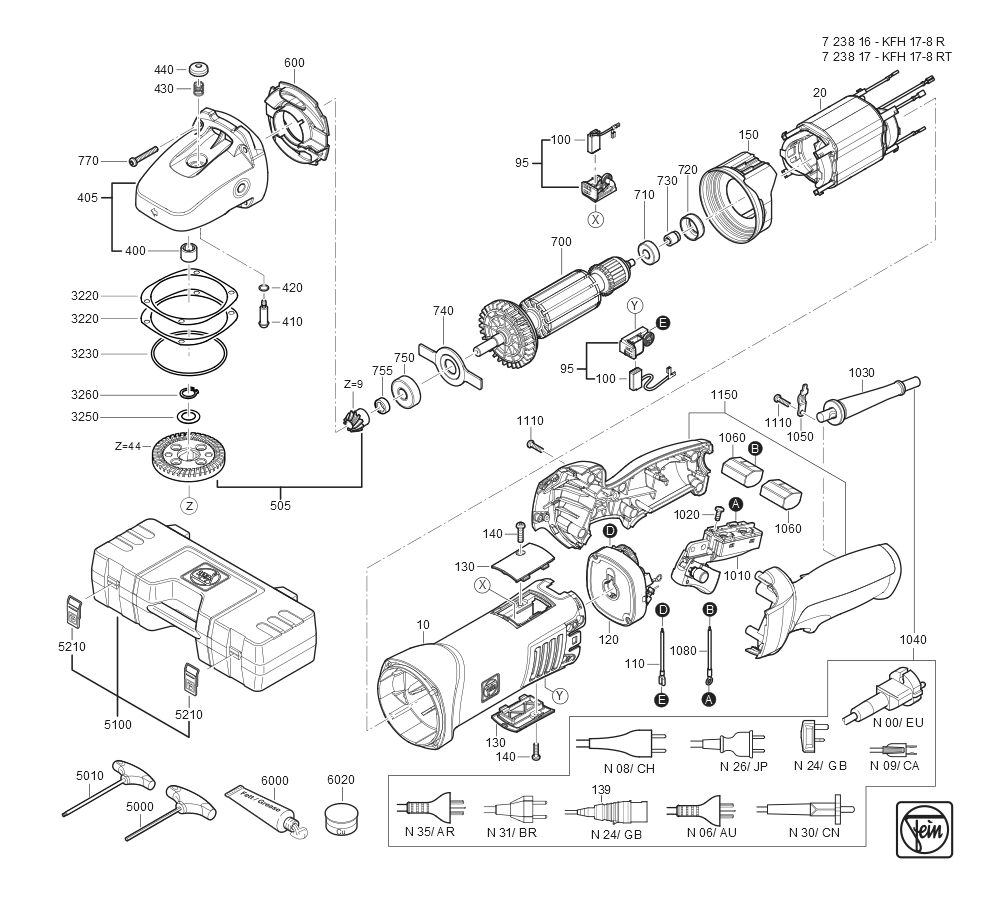  Diagram and Parts List for KFH17-8RT 72381709360 Fein Beveler