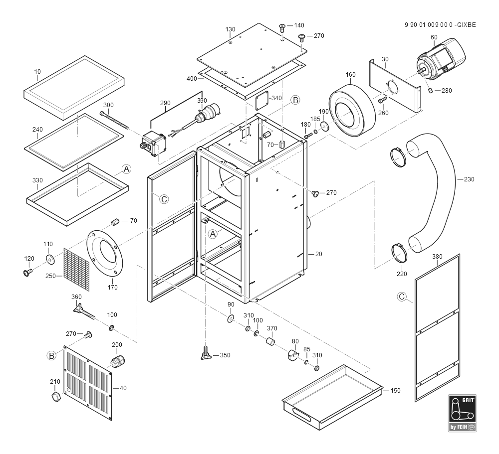  Diagram and Parts List for GRITGIXBE 99001009000 Fein Belt or Drum Sander