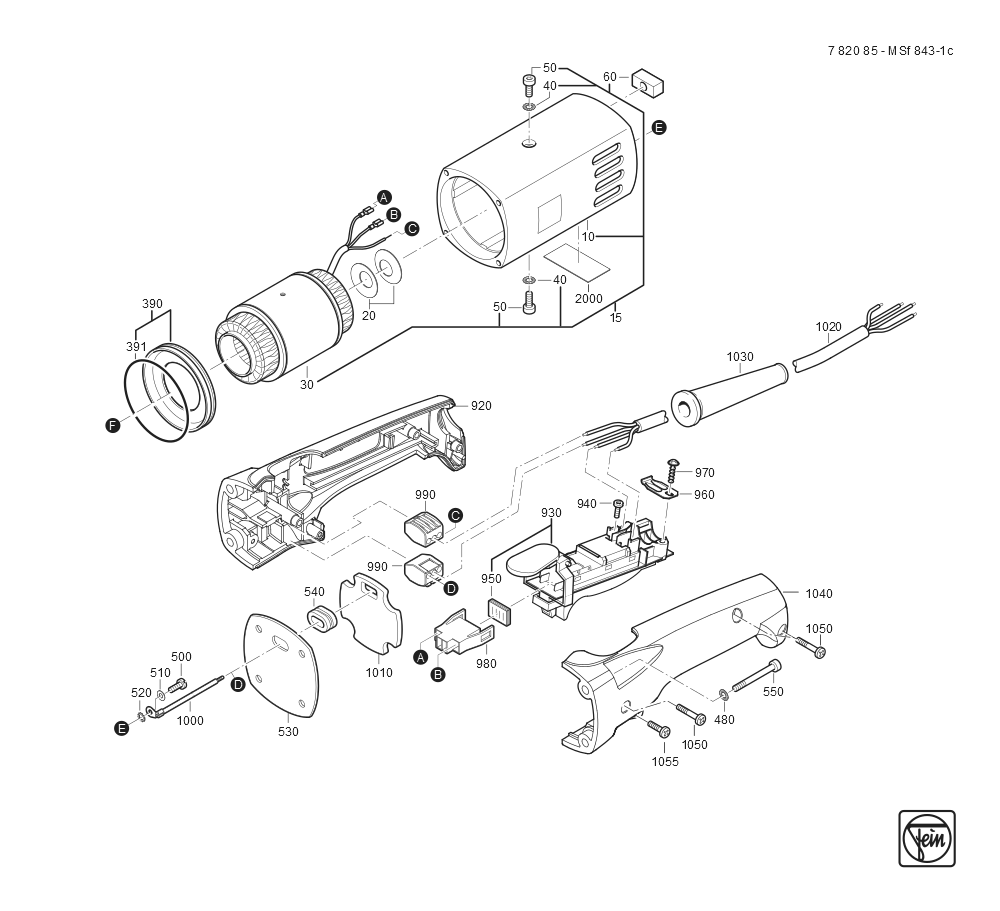  Diagram and Parts List for MSF843-1C 78208595090 Fein Angle Grinder
