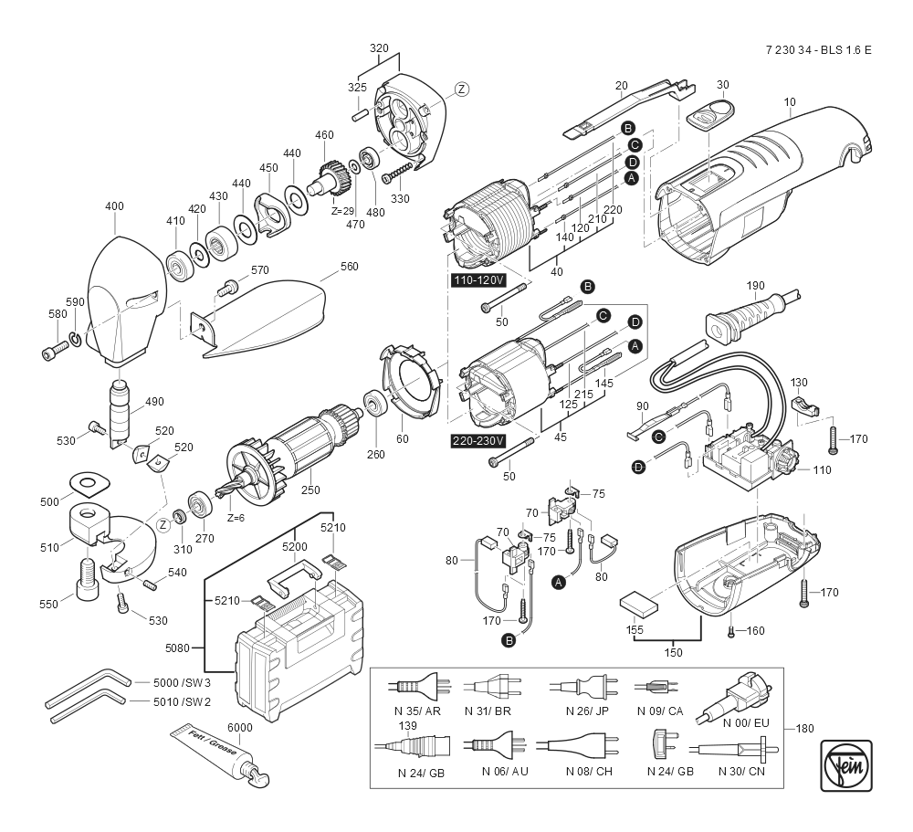  Diagram and Parts List for BLS16E 72303409360 Fein Nibbler & Shears