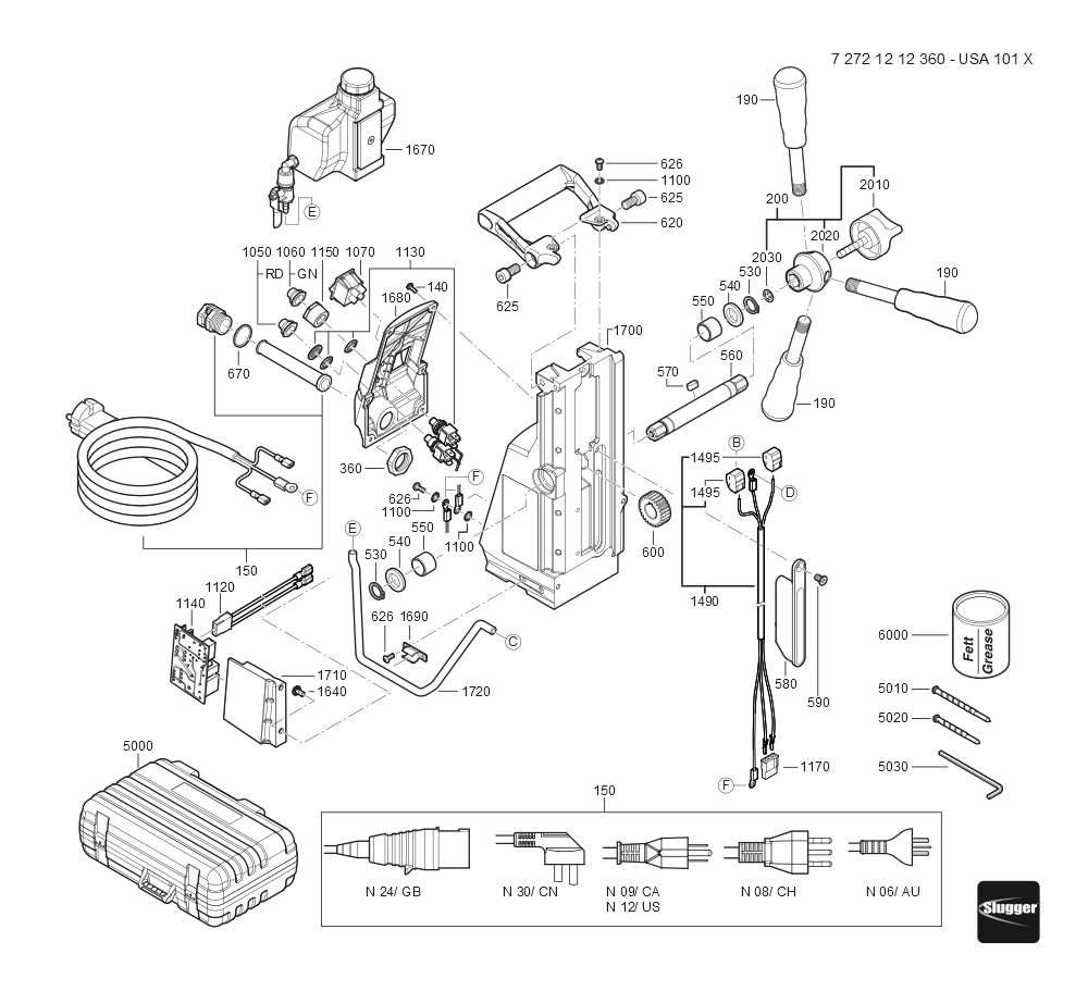  Diagram and Parts List for JHMUSA101X 72721212360 Fein Mortiser