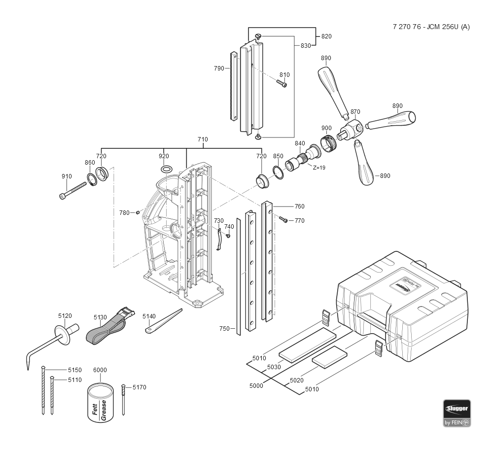  Diagram and Parts List for JCM256U 72707609360 Fein Mortiser