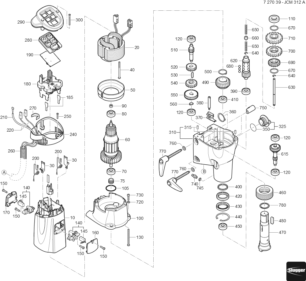 Diagram and Parts List for JCM312AUTO 72703912360 Fein Mortiser