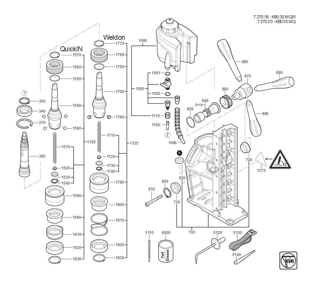  Diagram and Parts List for KBU35MQW 72705639110 Fein Mortiser