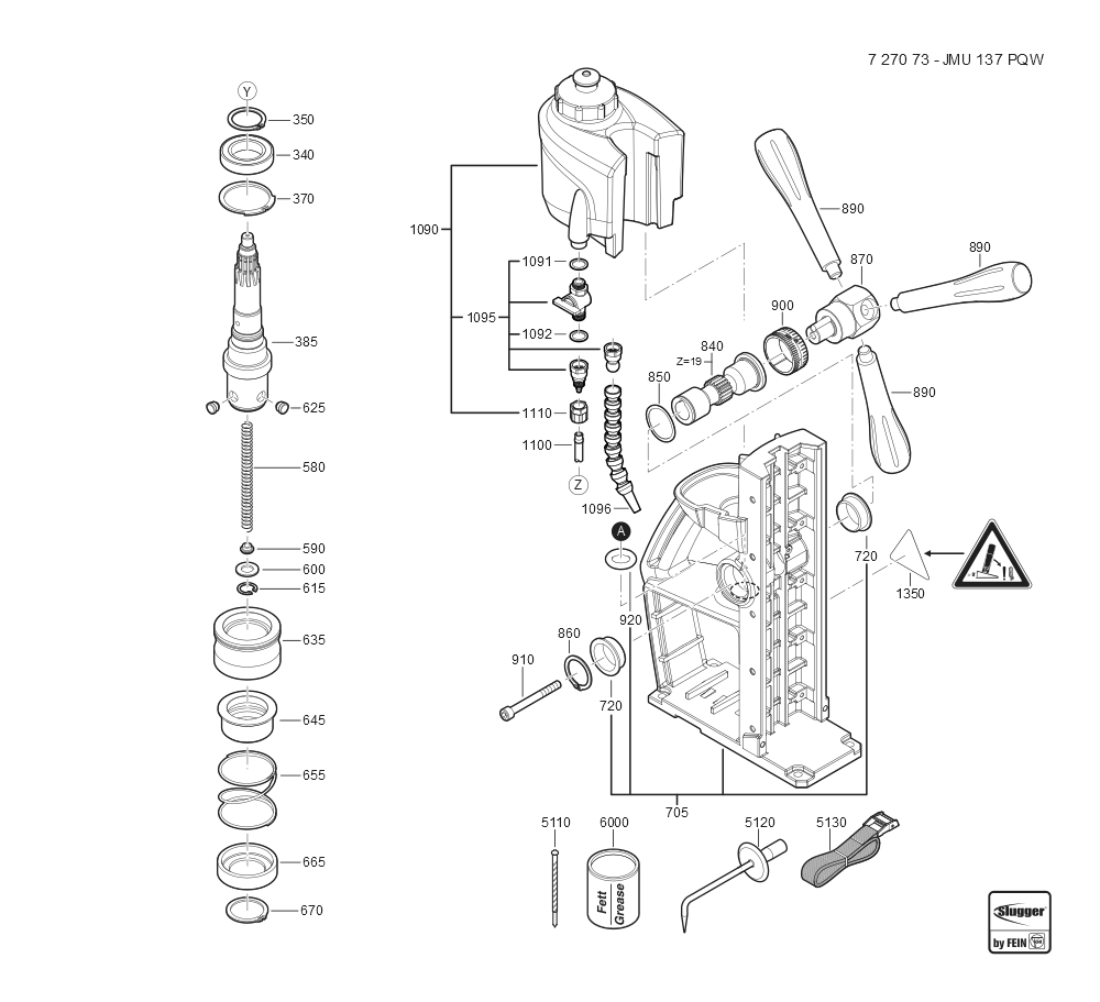  Diagram and Parts List for JMU137PQW 72707309110 Fein Mortiser