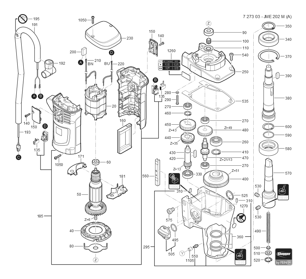  Diagram and Parts List for JME202M 72730309110 Fein Mortiser