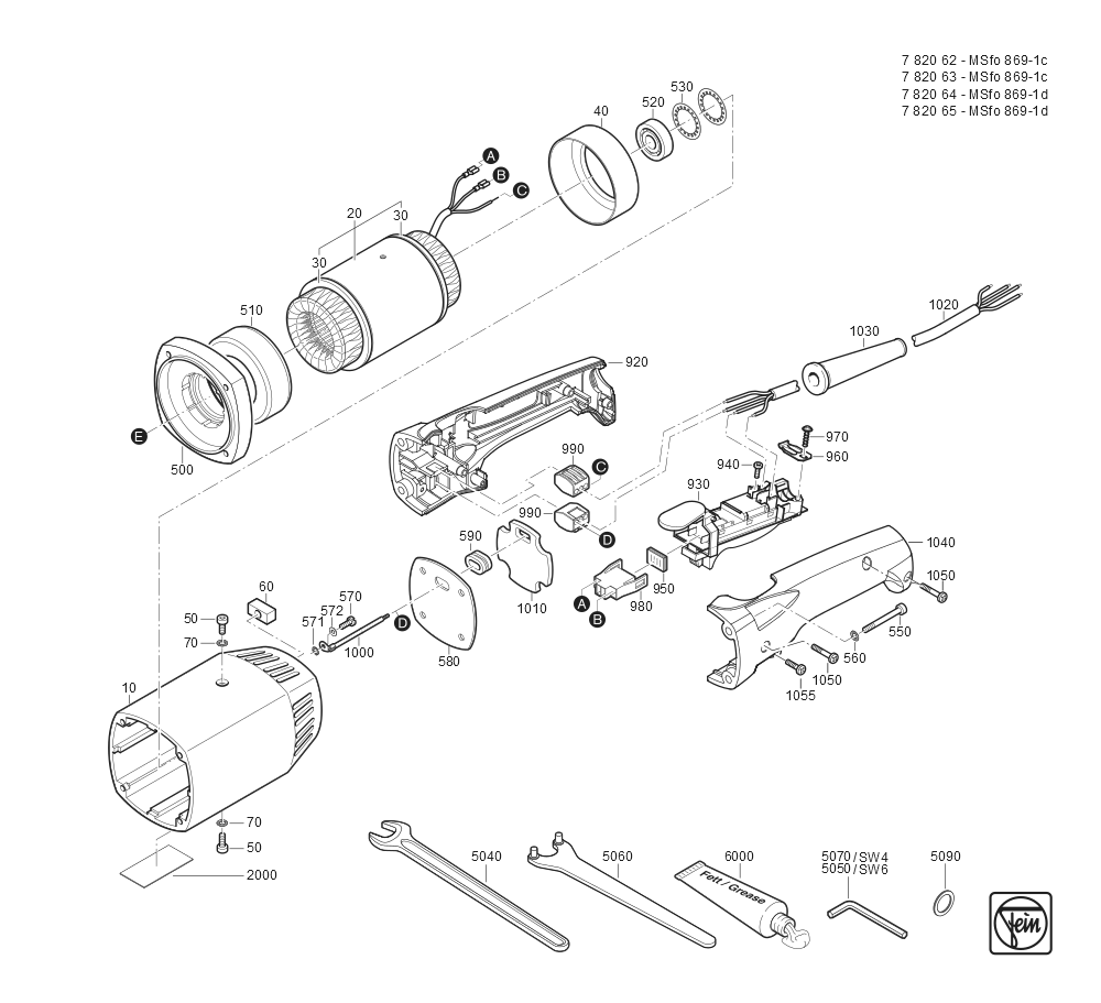  Diagram and Parts List for MSFO869-1C 78206209260 Fein Angle Grinder