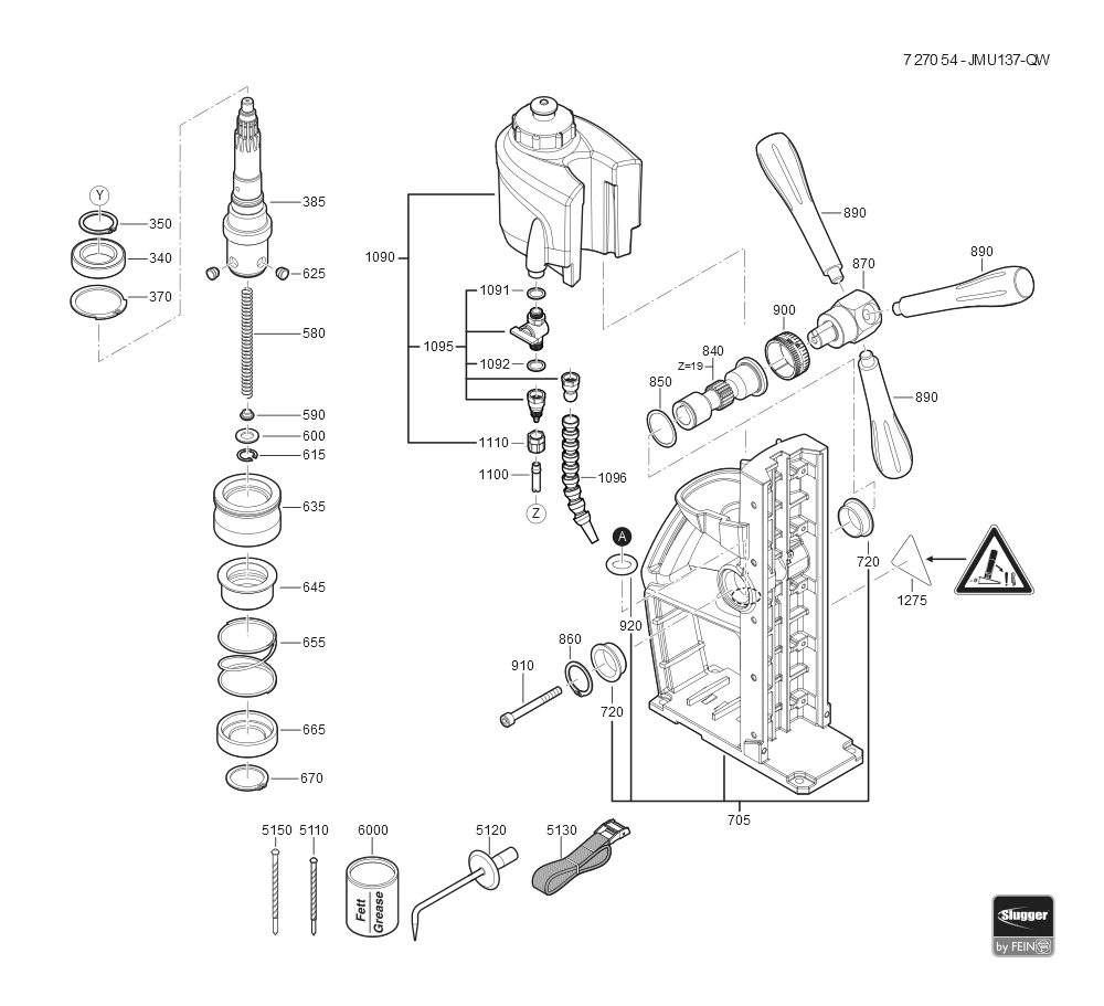  Diagram and Parts List for JMU137QW 72705412110 Fein Mortiser