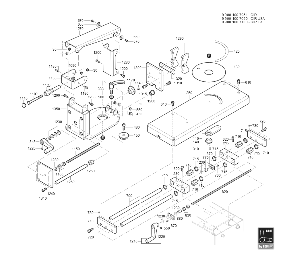  Diagram and Parts List for GRITGIR 99001007090 Fein Belt or Drum Sander